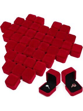 120 Velvet Ring Box Holders - 120 Pcs for Weddings, Anniversaries, Wine Red